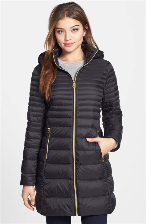 michael michael kors hooded down puffer coat.|Michael Kors ultra lightweight down.